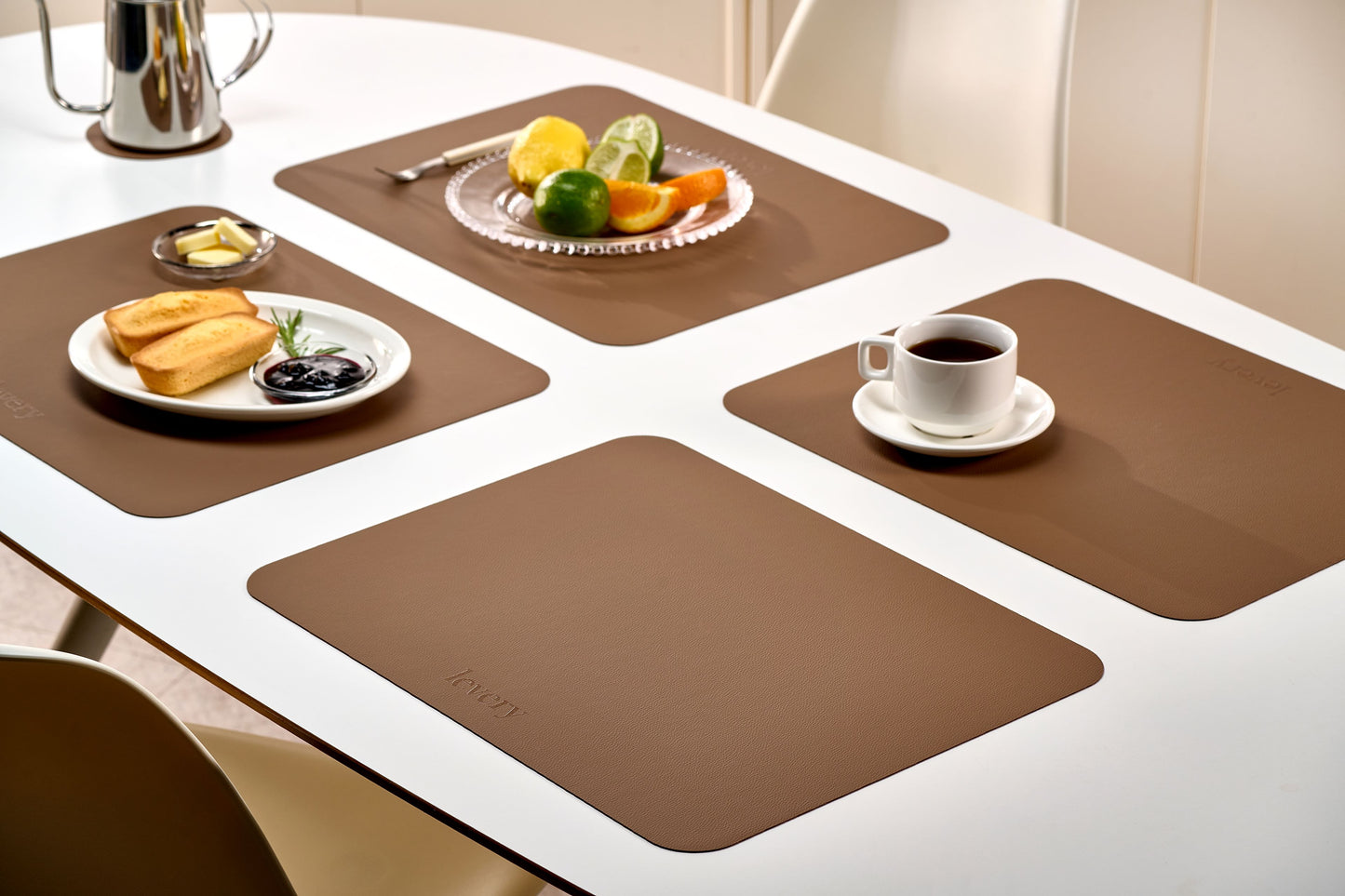 Brown Pacific Block table mat styled in a dining setting