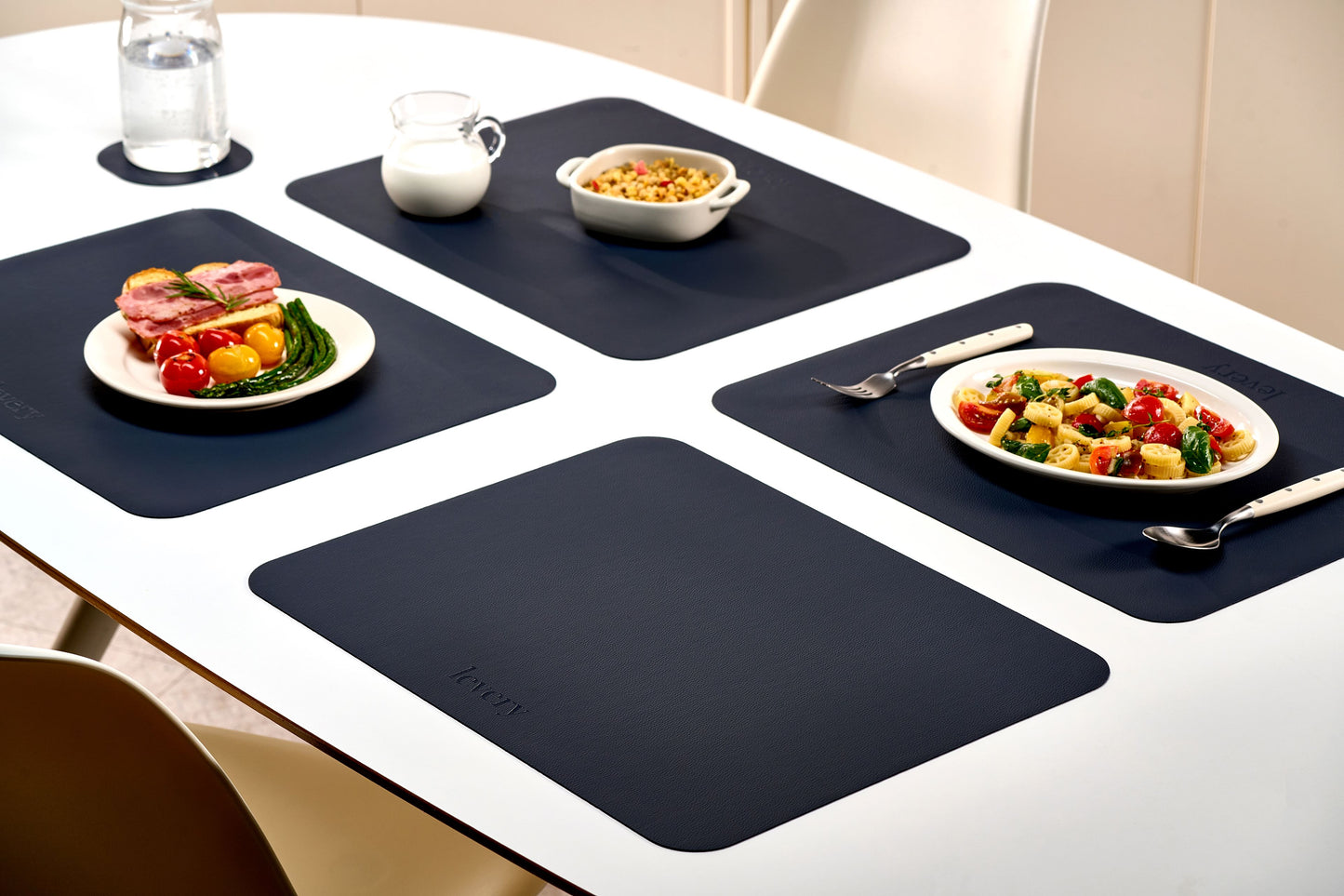 Navy Pacific Block table mat styled in a dining setting