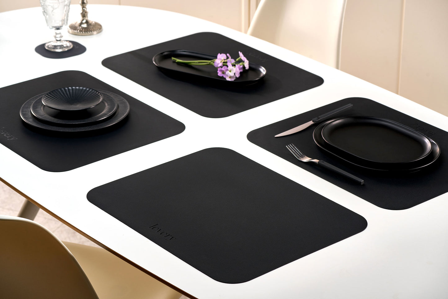 Black Pacific Block table mat styled in a dining setting