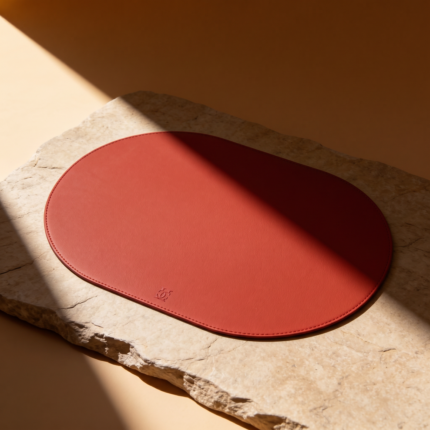 Ruby Red Victoria hard table mat in Roskin vegan leather