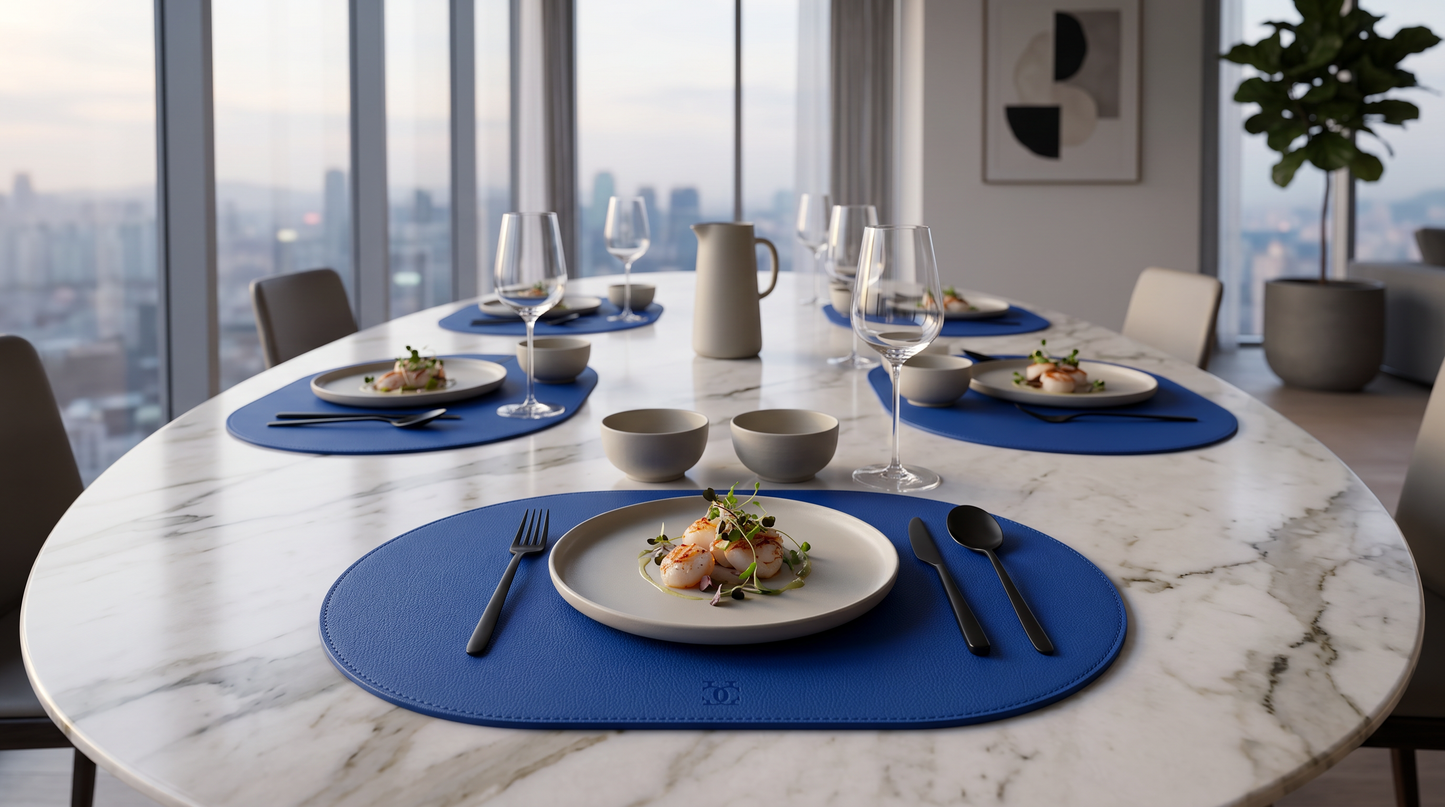 Cobalt Victoria table mat styled in a dining setting