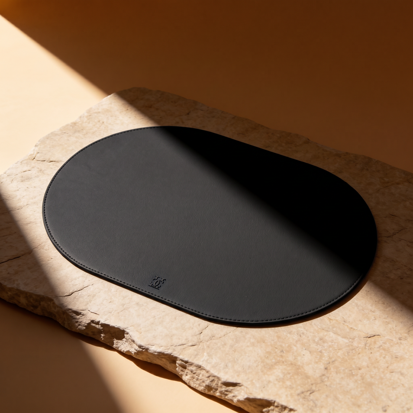 Black Victoria hard table mat in Roskin vegan leather