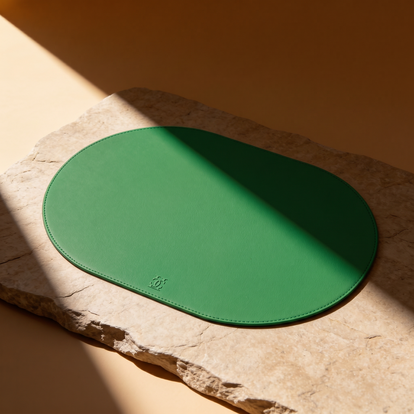 Bold Green Victoria hard table mat in Roskin vegan leather