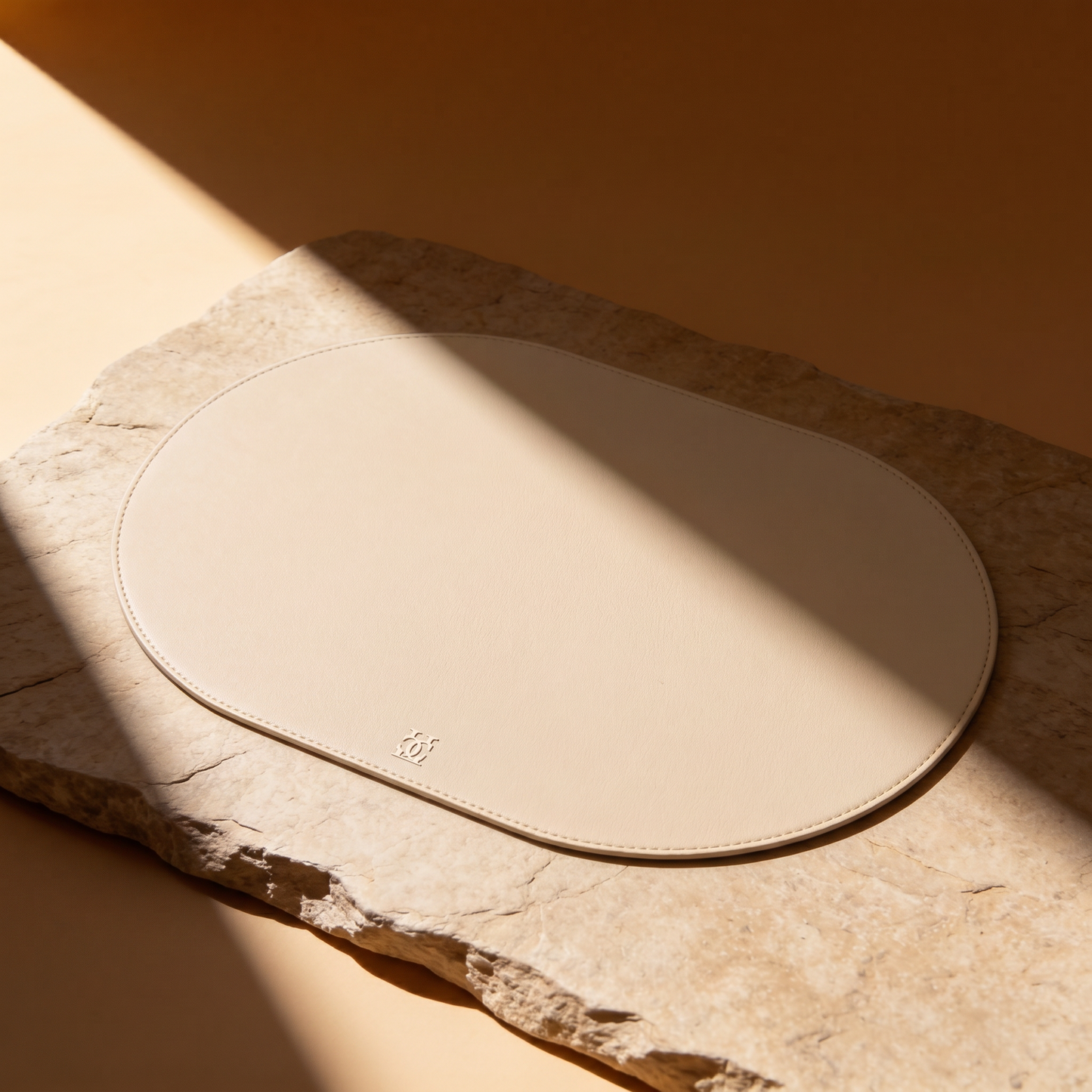 Ivory Victoria hard table mat in Roskin vegan leather