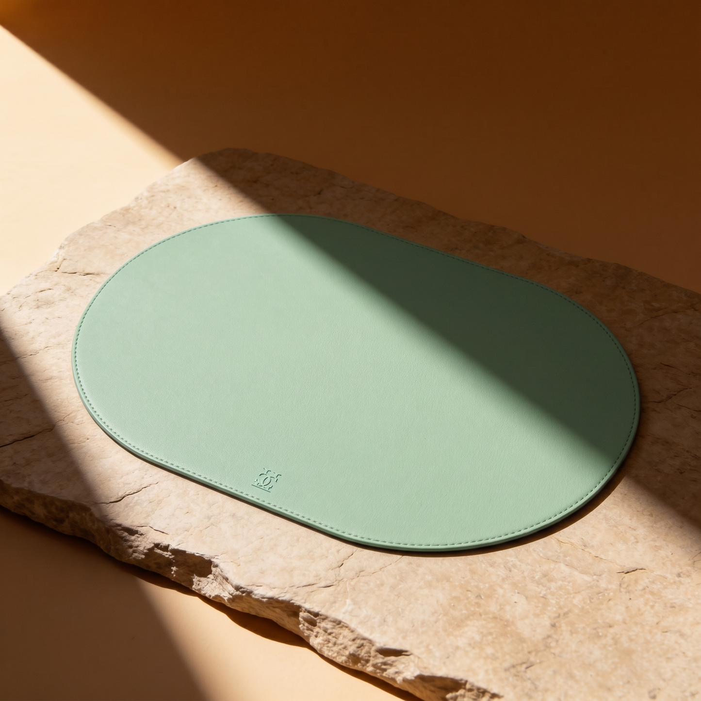 Mint Victoria hard table mat in Roskin vegan leather