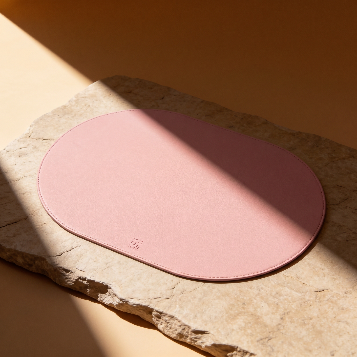 Pink Victoria hard table mat in Roskin vegan leather