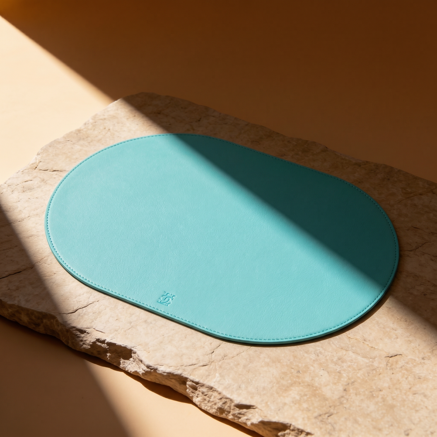 Tiff Blue Victoria hard table mat in Roskin vegan leather